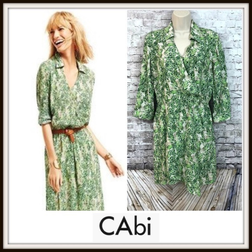 CAbi Leaf Print shirt dress